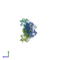 PDB entry 5bs6 coloured by chain, side view.