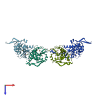 PDB entry 5bs6 coloured by chain, top view.