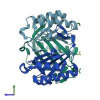 PDB entry 5bsc coloured by chain, side view.