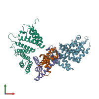 PDB entry 5bt1 coloured by chain, front view.
