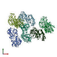 PDB entry 5bt8 coloured by chain, front view.