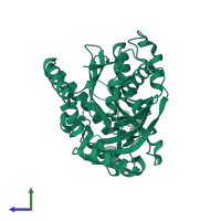 PDB entry 5bth coloured by chain, side view.