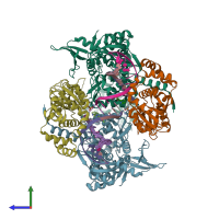 PDB entry 5btn coloured by chain, side view.