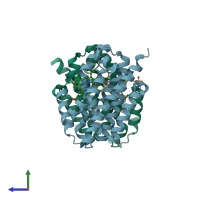 PDB entry 5btq coloured by chain, side view.