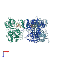 PDB entry 5btr coloured by chain, top view.