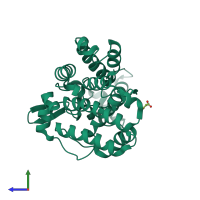 PDB entry 5bu1 coloured by chain, side view.