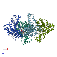 PDB entry 5bu2 coloured by chain, top view.