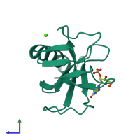 PDB entry 5bu4 coloured by chain, side view.
