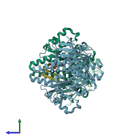 PDB entry 5bud coloured by chain, side view.