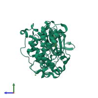 PDB entry 5bui coloured by chain, side view.