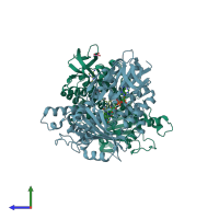 PDB entry 5buk coloured by chain, side view.