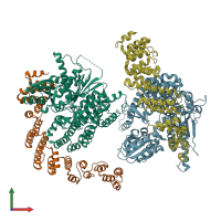 PDB entry 5bv1 coloured by chain, front view.