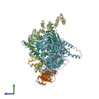 PDB entry 5bv1 coloured by chain, side view.