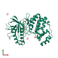 PDB entry 5bvd coloured by chain, front view.