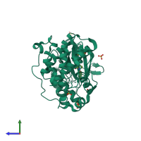 PDB entry 5bvf coloured by chain, side view.