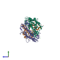 PDB entry 5bvp coloured by chain, side view.