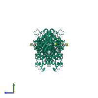 Homo dimeric assembly 1 of PDB entry 5bwc coloured by chemically distinct molecules, side view.