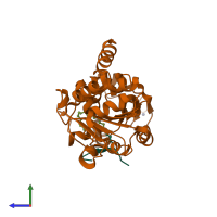 PDB entry 5bwo coloured by chain, side view.