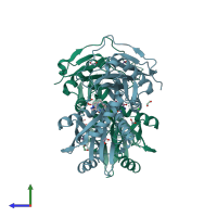 PDB entry 5bwr coloured by chain, side view.