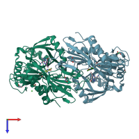 PDB entry 5bwt coloured by chain, top view.