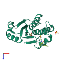 PDB entry 5bx1 coloured by chain, top view.