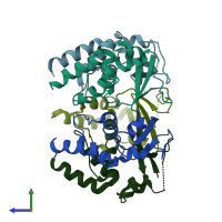 PDB entry 5bxh coloured by chain, side view.