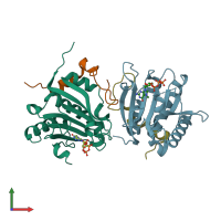 PDB entry 5bxv coloured by chain, front view.