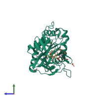 PDB entry 5bya coloured by chain, side view.
