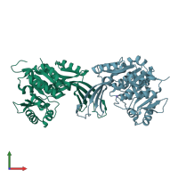 PDB entry 5byd coloured by chain, front view.