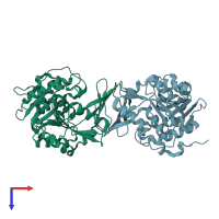 PDB entry 5byd coloured by chain, top view.