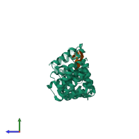 PDB entry 5bym coloured by chain, side view.