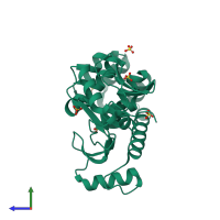 PDB entry 5bz6 coloured by chain, side view.