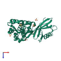 PDB entry 5bz6 coloured by chain, top view.