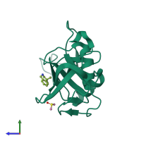 PDB entry 5bzc coloured by chain, side view.
