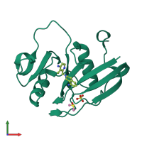 PDB entry 5bzm coloured by chain, front view.