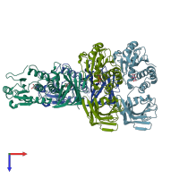 PDB entry 5bzx coloured by chain, top view.