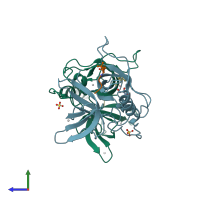 PDB entry 5c0m coloured by chain, side view.
