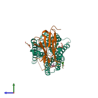 PDB entry 5c1m coloured by chain, side view.