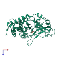 Monomeric assembly 2 of PDB entry 5c1v coloured by chemically distinct molecules, top view.