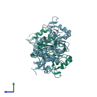 PDB entry 5c1v coloured by chain, side view.
