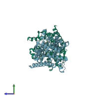 PDB entry 5c2a coloured by chain, side view.