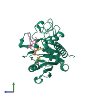 PDB entry 5c38 coloured by chain, side view.