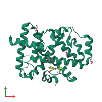 Monomeric assembly 1 of PDB entry 5c4o coloured by chemically distinct molecules, front view.