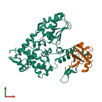 Hetero dimeric assembly 1 of PDB entry 5c7m coloured by chemically distinct molecules, front view.