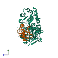 Hetero dimeric assembly 1 of PDB entry 5c7m coloured by chemically distinct molecules, side view.