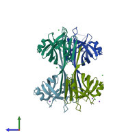 PDB entry 5c9f coloured by chain, side view.