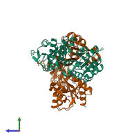 PDB entry 5cae coloured by chain, side view.