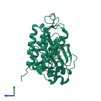 PDB entry 5cao coloured by chain, side view.