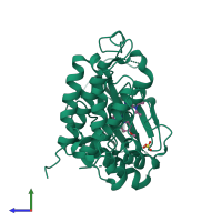 PDB entry 5caq coloured by chain, side view.
