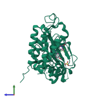 PDB entry 5cau coloured by chain, side view.